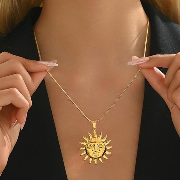 Neiman Marcus 18K Gold Plated Aztec Sun Pendant Necklace - Picture 1 of 5